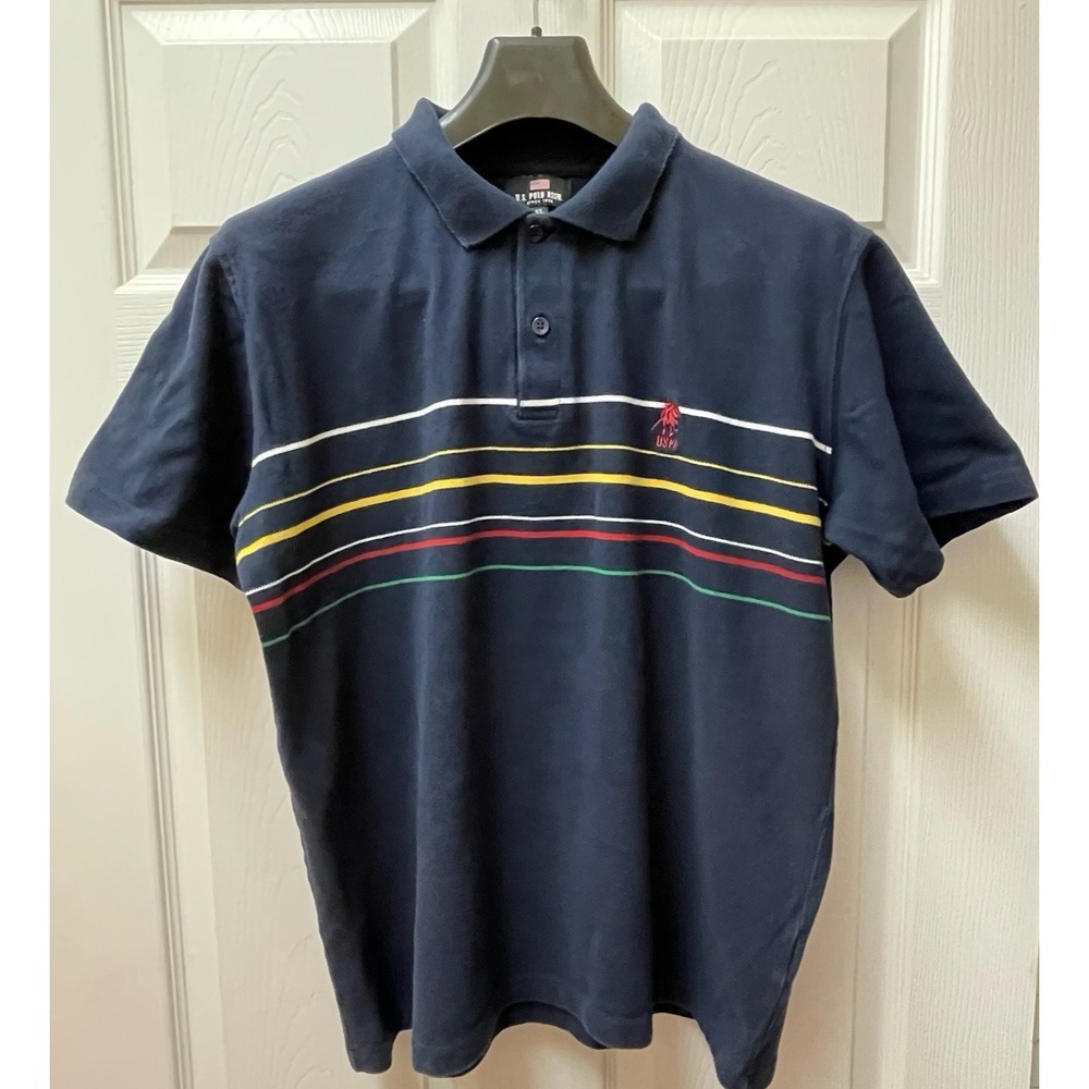 U.S. Polo Assn. Men's XL Dark Blue Solid w/Striped Accents Cotton Polo